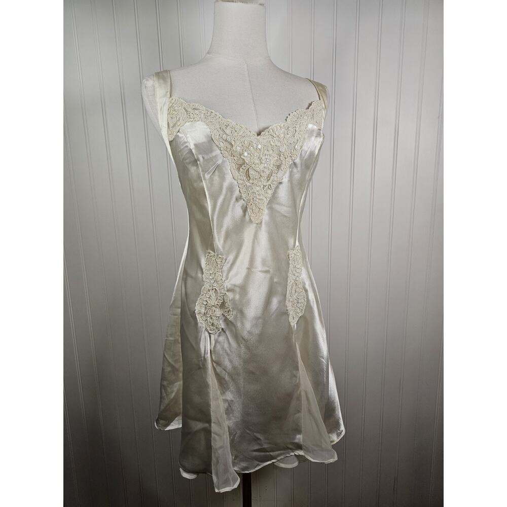 Victoria's Secret Ivory Satin Lace Trim Chemise
